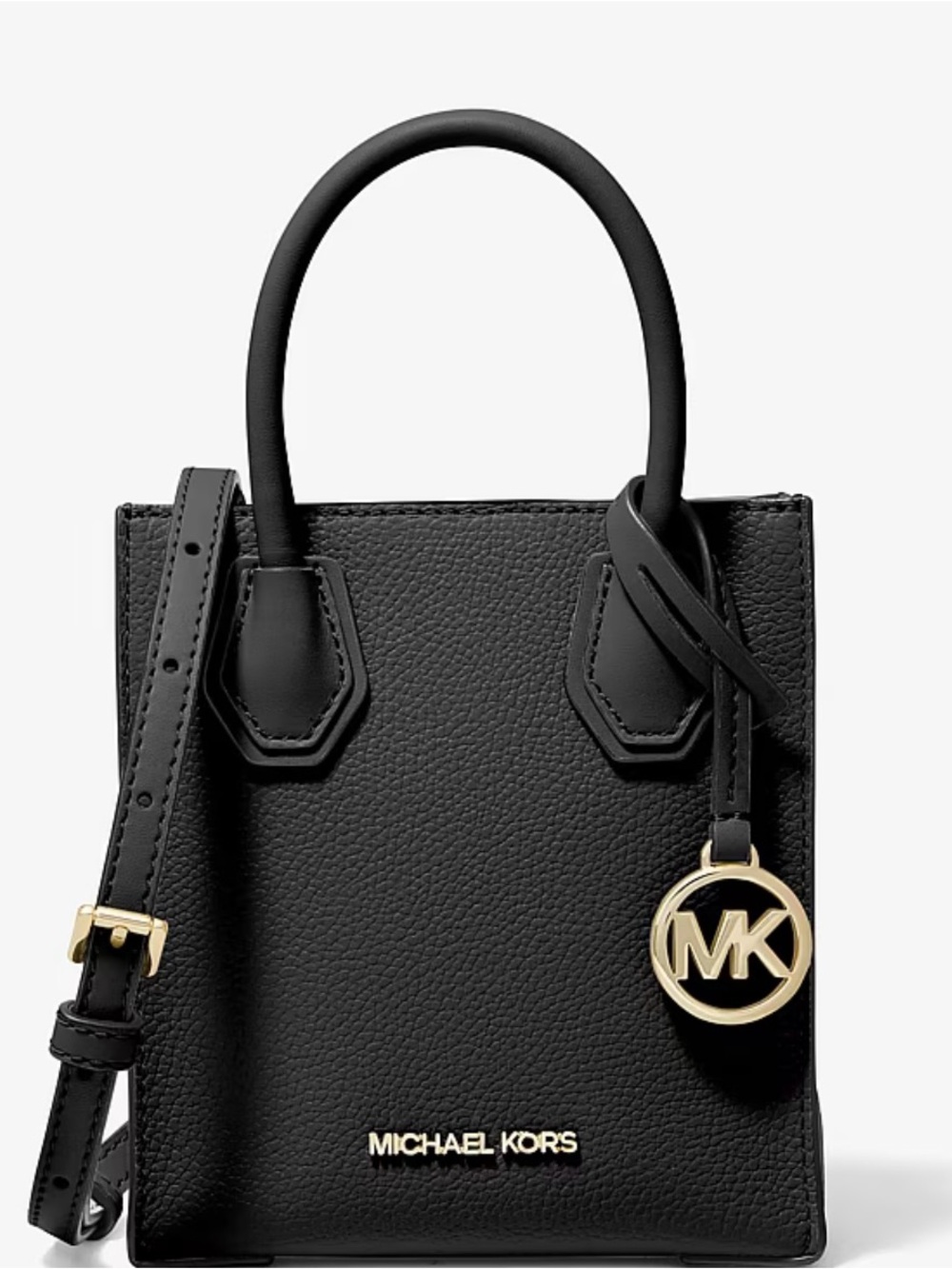 MICHAEL KORS Black Pebbled Leather Mini Tote with Gold Hardware